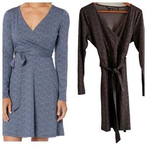 Toad & Co Herringbone Cue Wrap Long Sleeve Tencel Organic Cotton Dress Medium